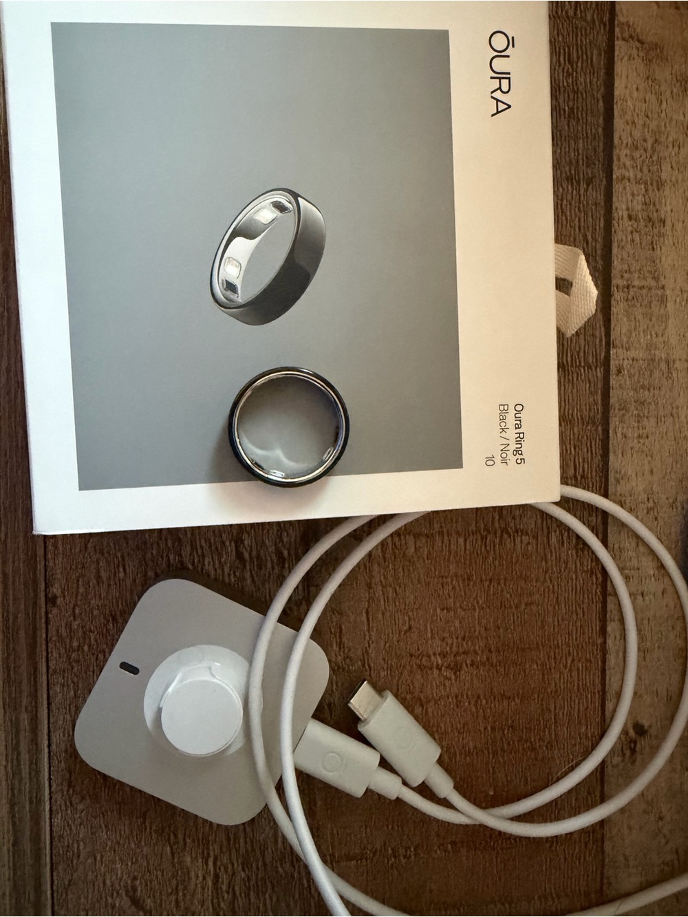 Oura Ring Black with White Charger and Cable